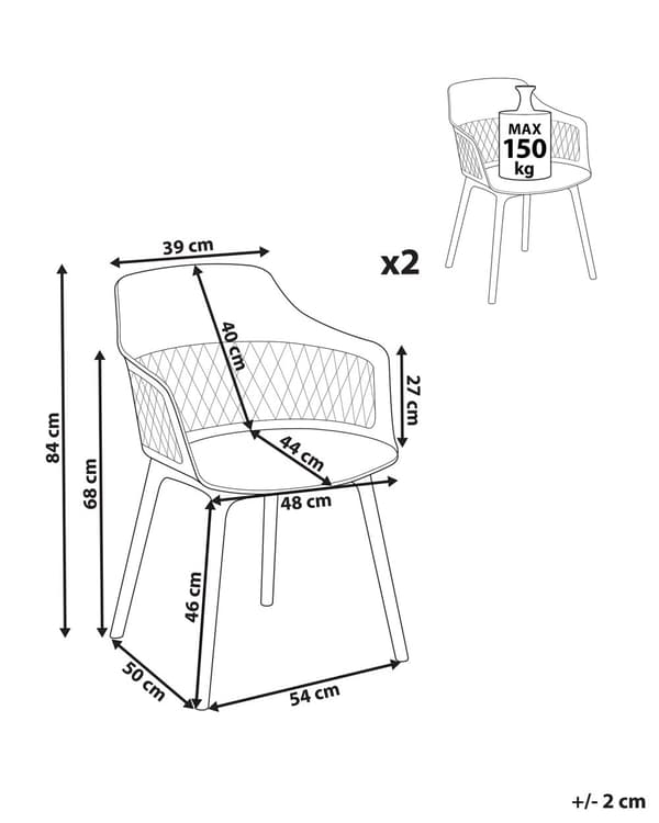 Sett med 2 spisestoler Hvit Syntetisk materiale Dekorativ ryggstøtte Minimalistisk design Skandinavisk stil Moderne