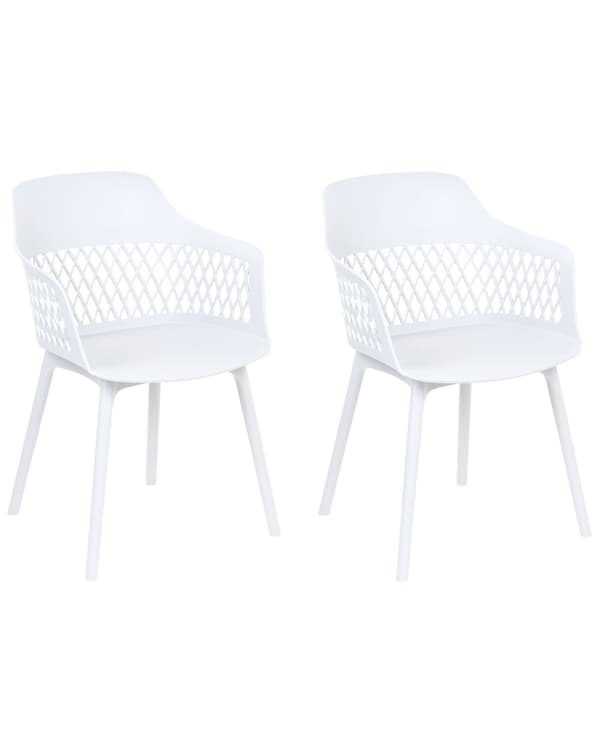 Sett med 2 spisestoler Hvit Syntetisk materiale Dekorativ ryggstøtte Minimalistisk design Skandinavisk stil Moderne