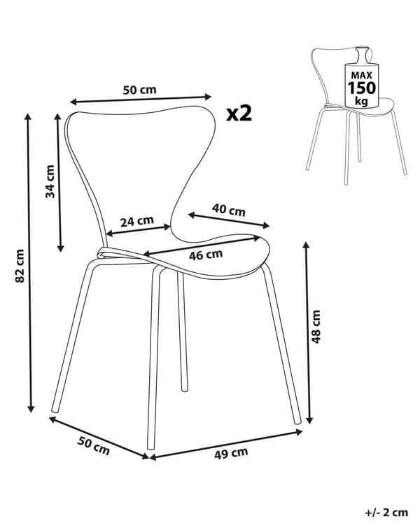 Sett med 2 Spisestoler Svart Lysegrå Grå Polyester Syntetisk Materiale Svarte Metallben Armløse Armlener Moderne