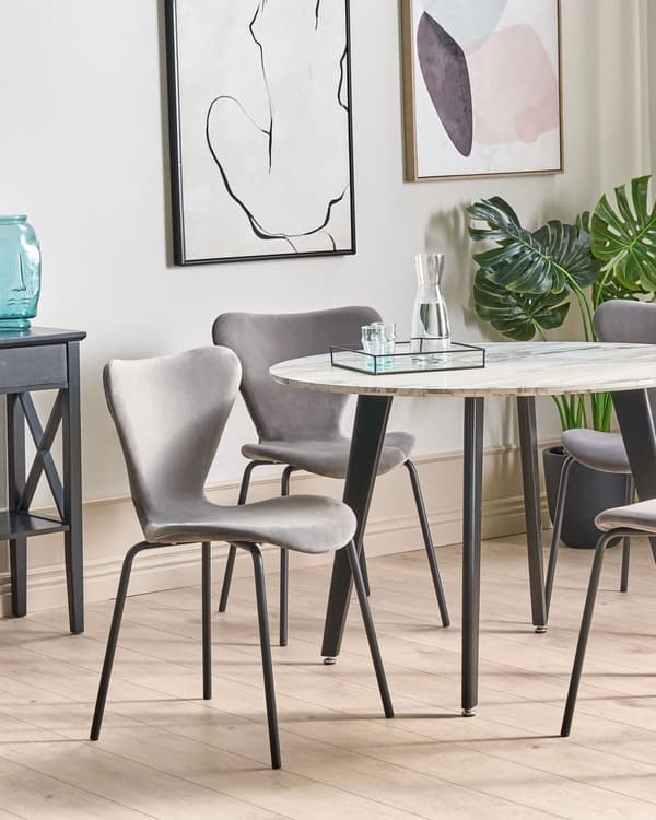 Sett med 2 Spisestoler Svart Lysegrå Grå Polyester Syntetisk Materiale Svarte Metallben Armløse Armlener Moderne
