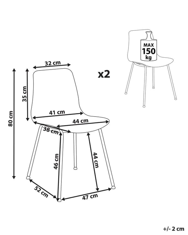 Uppsättning med 2 matstolar Svart syntetisk sits Metallben Minimalistisk design Ryggstöd Modern Skandinavisk