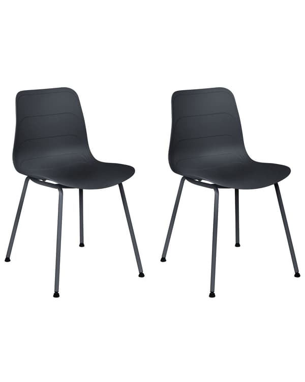 Uppsättning med 2 matstolar Svart syntetisk sits Metallben Minimalistisk design Ryggstöd Modern Skandinavisk