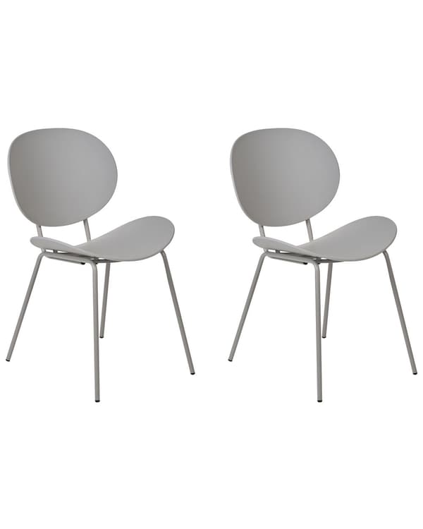 Uppsättning med 2 matstolar Ljusgrå syntetisk sits Metallben Minimalistisk design Ryggstöd Modern Skandinavisk