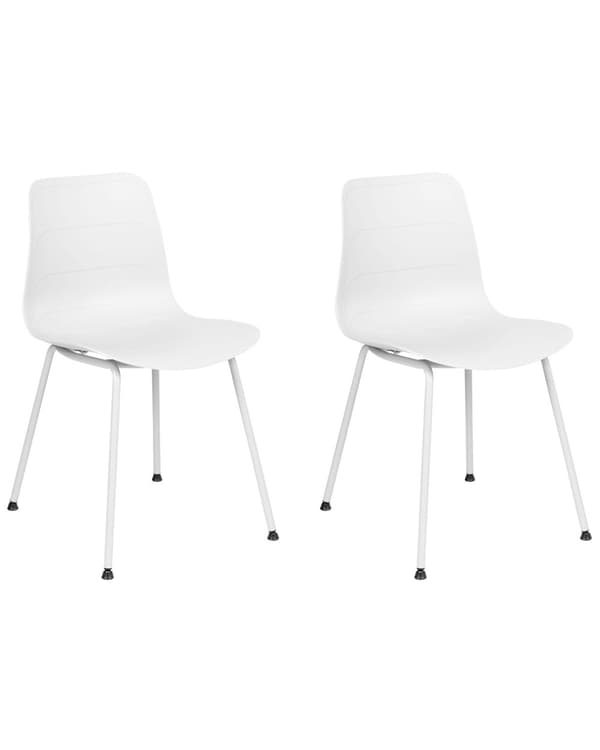 Uppsättning med 2 matstolar Vit syntetisk sits Vita metallben Minimalistisk design Ryggstöd Modern Skandinavisk