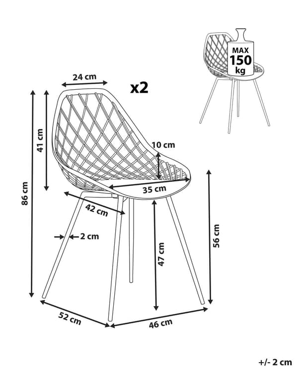 Set om 2 matstolar Beige syntetisk sits Metallben Nätdesign Ryggstöd Modern Skandinavisk
