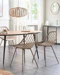 Miniatyrbild 2 av 9: Set om 2 matstolar Beige syntetisk sits Metallben Nätdesign Ryggstöd Modern Skandinavisk