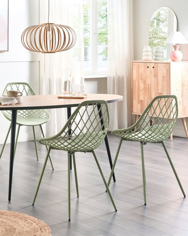 Set om 2 matstolar Grön syntetisk sits Metallben Nätdesign Ryggstöd Modern Skandinavisk