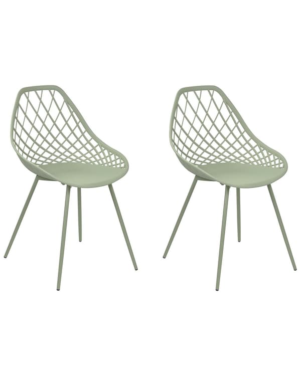 Set om 2 matstolar Grön syntetisk sits Metallben Nätdesign Ryggstöd Modern Skandinavisk