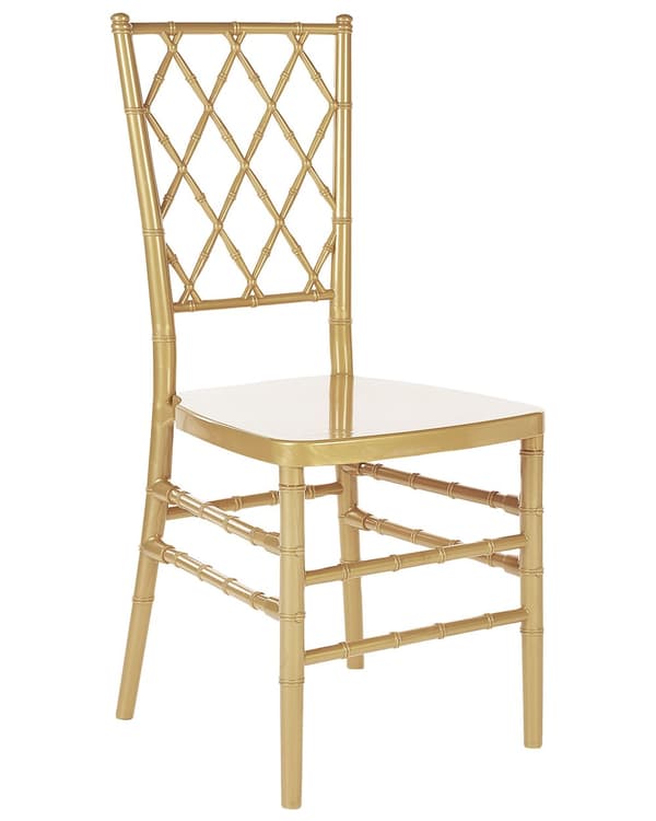 Set med 2 Matstolar Guld Plast Ryggstöd med Spjälar Utan Armstöd Vintage Modern Design
