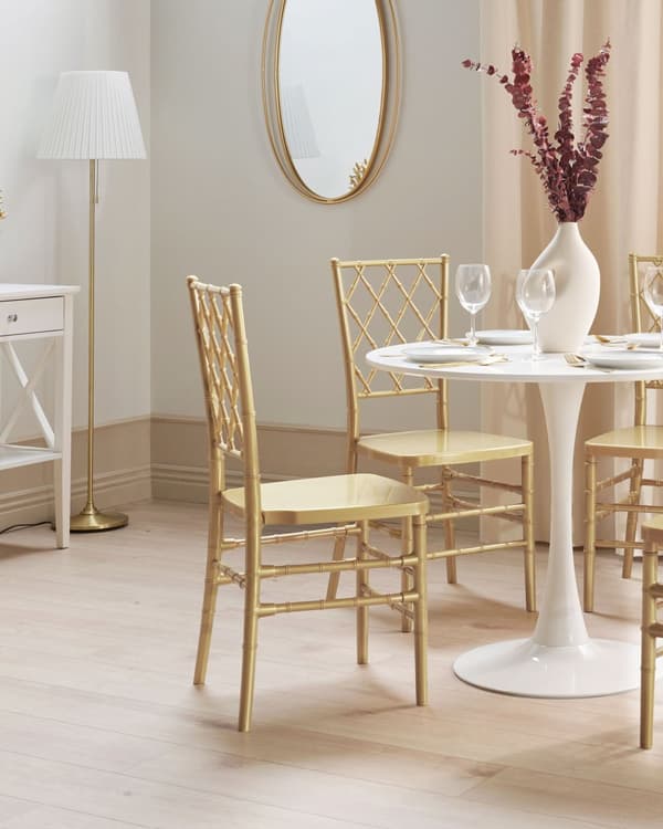 Set med 2 Matstolar Guld Plast Ryggstöd med Spjälar Utan Armstöd Vintage Modern Design
