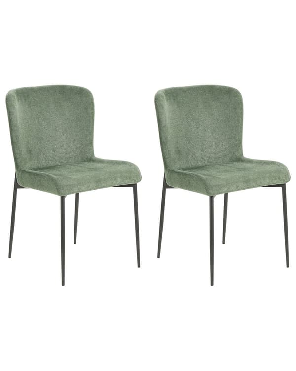Set med 2 stolar Grön polyester stickad textur Metallben