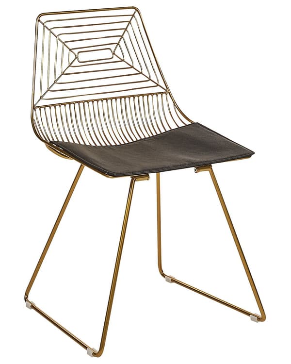 Uppsättning med 2 Matstolar Guld Metall och Stål med Sittdynor i Konstläder Industriell Design Kök Matsal