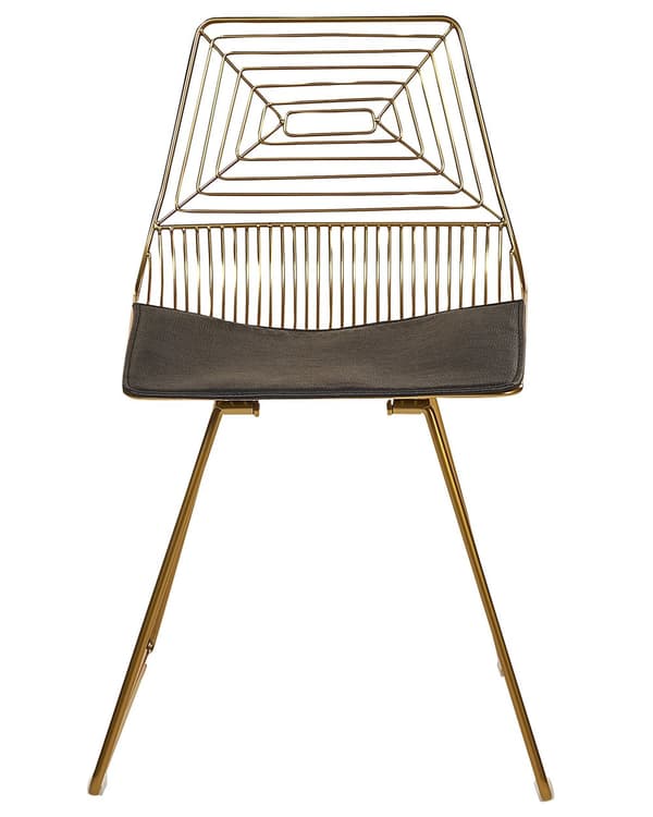 Uppsättning med 2 Matstolar Guld Metall och Stål med Sittdynor i Konstläder Industriell Design Kök Matsal