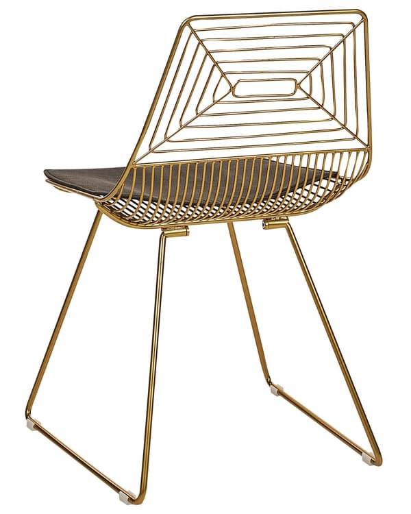 Uppsättning med 2 Matstolar Guld Metall och Stål med Sittdynor i Konstläder Industriell Design Kök Matsal