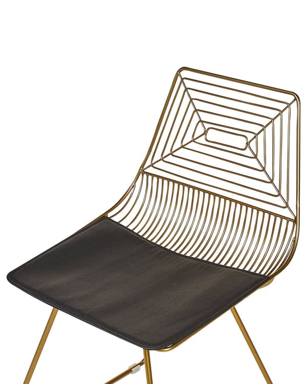 Uppsättning med 2 Matstolar Guld Metall och Stål med Sittdynor i Konstläder Industriell Design Kök Matsal