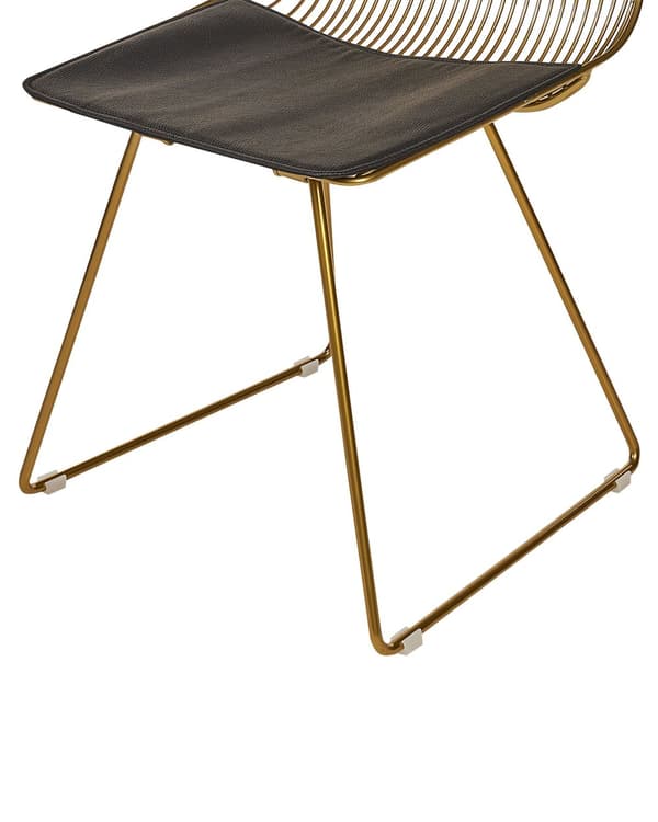 Uppsättning med 2 Matstolar Guld Metall och Stål med Sittdynor i Konstläder Industriell Design Kök Matsal