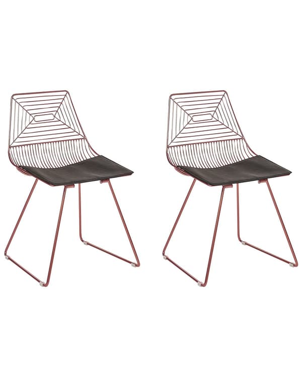 Uppsättning med 2 Matstolar Roseguld Metall och Stål med Sittdynor i Konstläder Industriell Design Kök Matsal