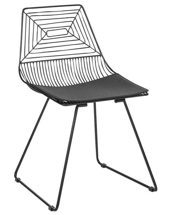 Uppsättning med 2 Matstolar Svart Metall och Stål med Sittdynor i Konstläder Industriell Design Kök Matsal