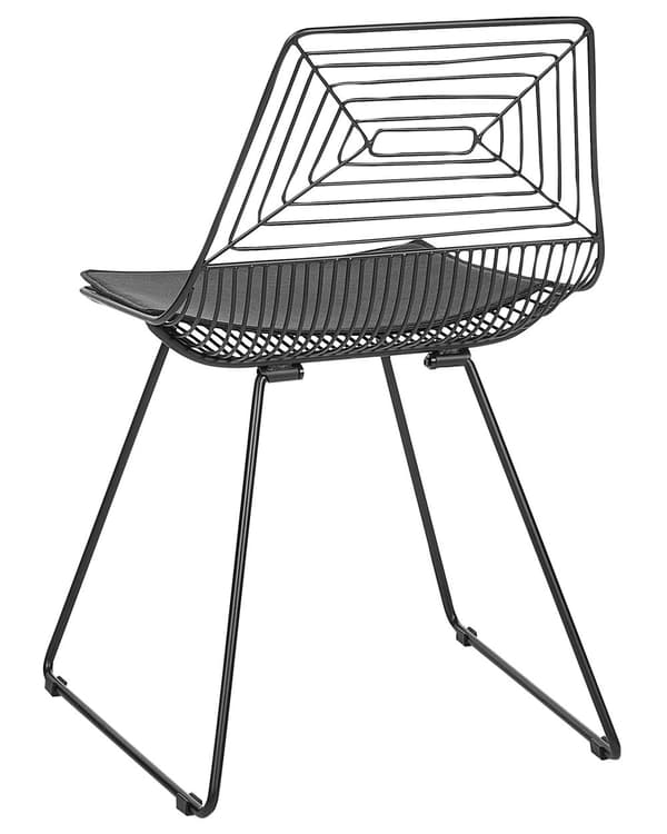 Uppsättning med 2 Matstolar Svart Metall och Stål med Sittdynor i Konstläder Industriell Design Kök Matsal