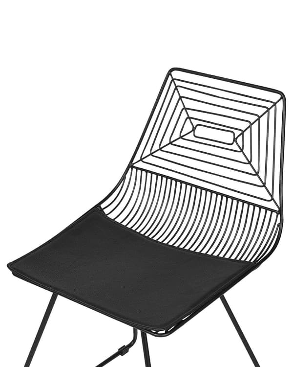 Uppsättning med 2 Matstolar Svart Metall och Stål med Sittdynor i Konstläder Industriell Design Kök Matsal