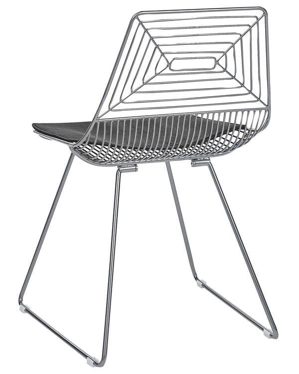 Uppsättning med 2 Matstolar Silver Metall och Stål med Sittdynor i Konstläder Industriell Design Kök Matsal