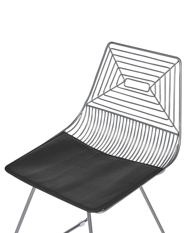 Uppsättning med 2 Matstolar Silver Metall och Stål med Sittdynor i Konstläder Industriell Design Kök Matsal