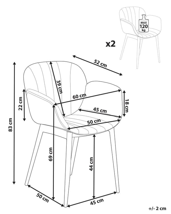 Uppsättning med 2 matstolar i rosa tyg med klädsel Modern design Sittmöbler för matsal