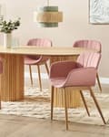 Miniatyrbild 2 av 9: Uppsättning med 2 matstolar i rosa tyg med klädsel Modern design Sittmöbler för matsal