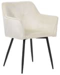 Miniatyrbild 4 av 9: Uppsättning med 2 Matstolar Off-White Beige Sammet Klädd Sits med Armstöd Svarta Metallben Matsal Kök