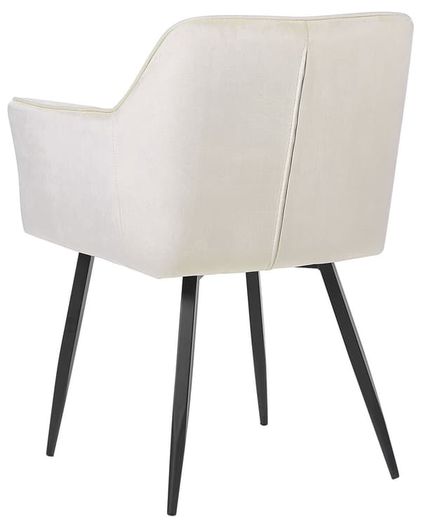 Uppsättning med 2 Matstolar Off-White Beige Sammet Klädd Sits med Armstöd Svarta Metallben Matsal Kök