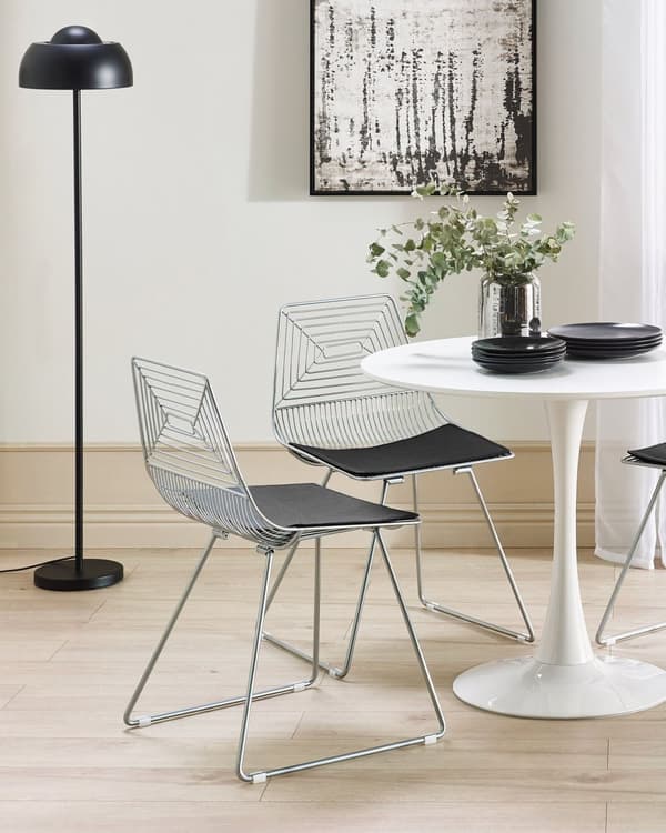 Sett med 2 spisestoler Sølv Metall Setepute i imitert skinn Industriell stil Moderne Spisestue Kjøkken