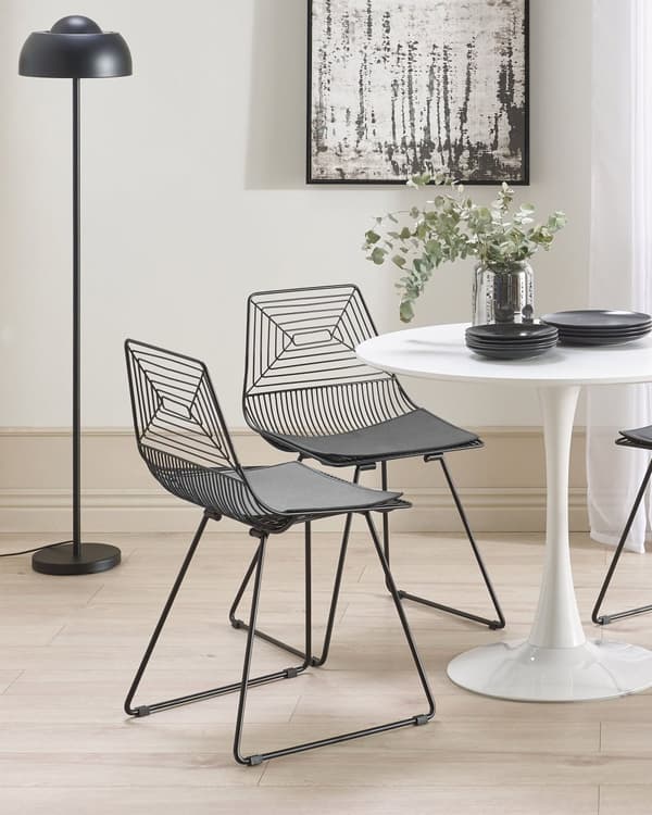 Sett med 2 spisestoler Svart Metall Setepute i imitert skinn Industriell stil Moderne Spisestue Kjøkken