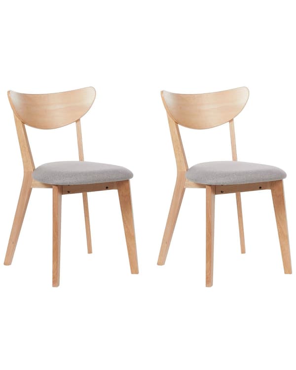 Sæt med 2 spisebordsstole lyst træ gummitræ sædepude accent spisebordsstol moderne traditionelt design
