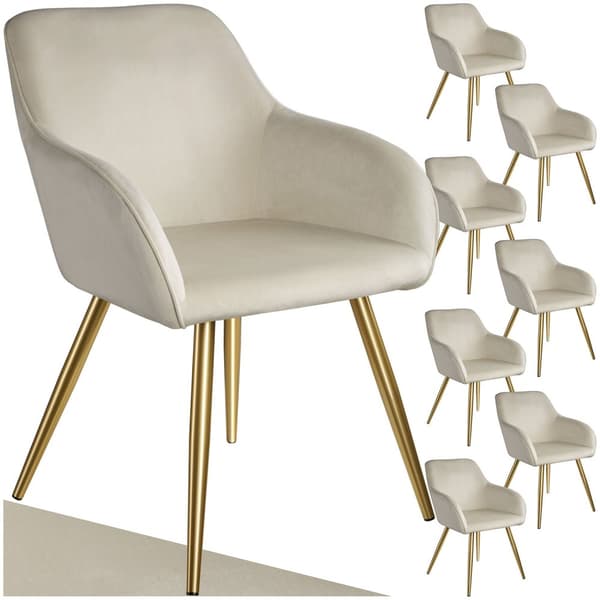 Stol Marilyn velour, guld - creme/guld,Sæt med 8 stk.