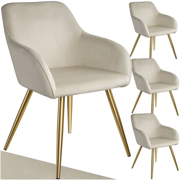Stol Marilyn velour, guld - creme/guld,Sæt med 4 stk.