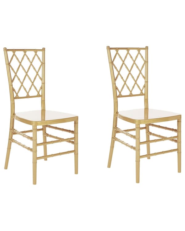 Sett med 2 Spisestoler Gull Syntetisk Dekorativ rygg Uten armlener Klassisk design Vintage Spisestue Kjøkken