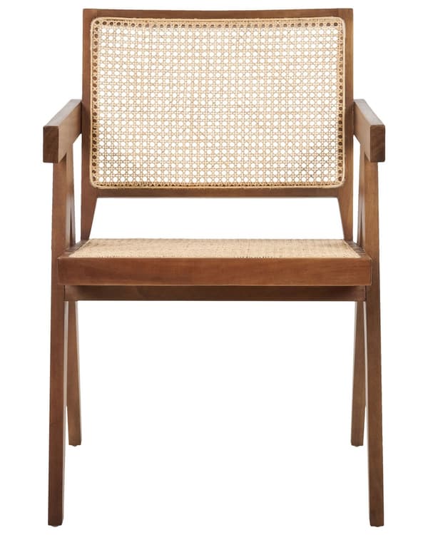 Matstol Mörkt Trä Mahogny Rotting Wiensk Flätning Naturlig Korg Rygg Minimalistisk Vardagsrum Matsal