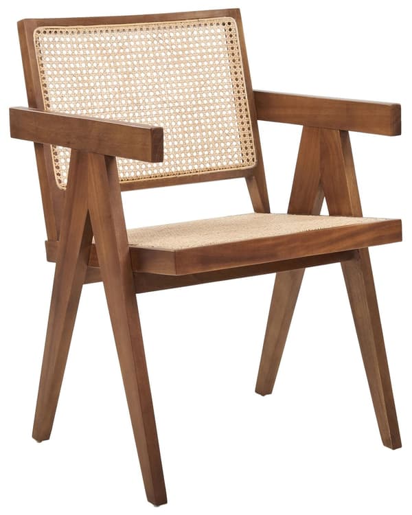 Matstol Mörkt Trä Mahogny Rotting Wiensk Flätning Naturlig Korg Rygg Minimalistisk Vardagsrum Matsal