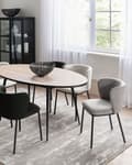 Miniatyrbild 4 av 10: Uppsättning med 2 matstolar Grå polyesterklädsel Svarta metallben Armlöst böjt ryggstöd Modern modern design