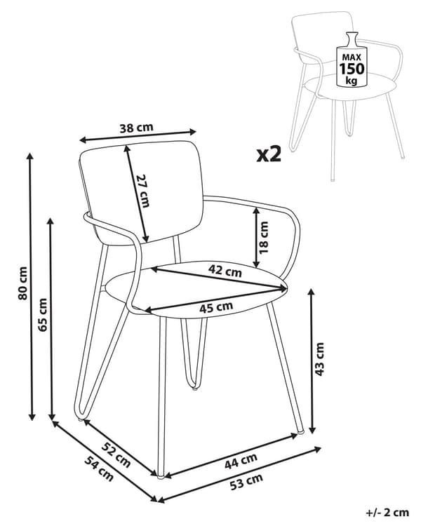 Uppsättning med 2 matstolar Orange polyester med strukturell tygklädsel Svarta metallben Armlöst böjt ryggstöd Modern modern design