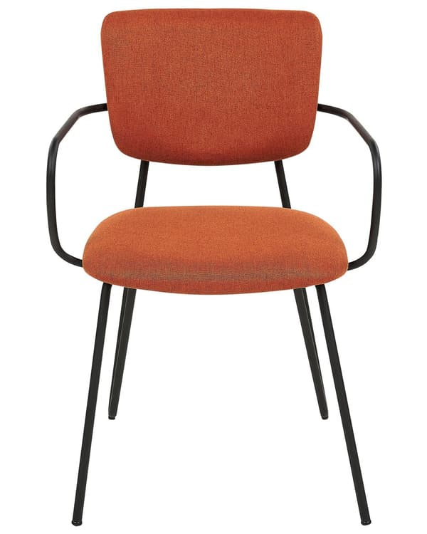 Uppsättning med 2 matstolar Orange polyester med strukturell tygklädsel Svarta metallben Armlöst böjt ryggstöd Modern modern design