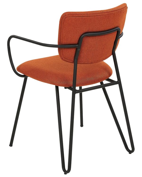 Uppsättning med 2 matstolar Orange polyester med strukturell tygklädsel Svarta metallben Armlöst böjt ryggstöd Modern modern design