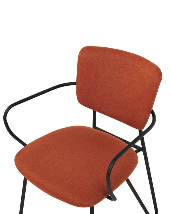Uppsättning med 2 matstolar Orange polyester med strukturell tygklädsel Svarta metallben Armlöst böjt ryggstöd Modern modern design
