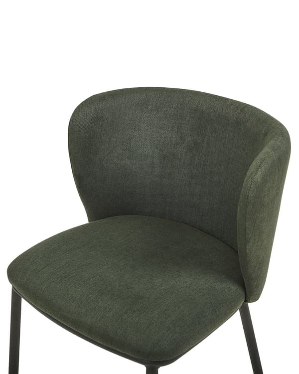 Uppsättning med 2 matstolar Mörkgrön polyesterklädsel Svarta metallben Armlöst böjt ryggstöd Modern samtida design