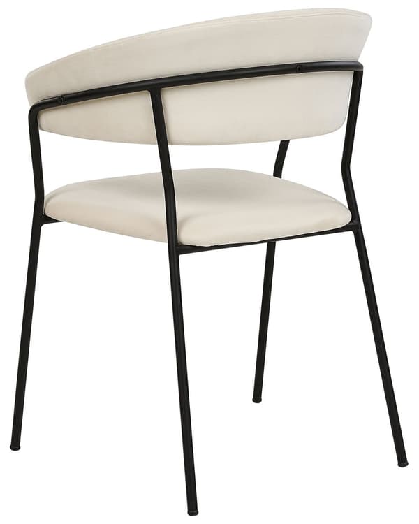 Uppsättning med 2 matstolar Klädsel i krämfärgad sammet Svarta metallben med armstöd Böjt ryggstöd Modern och samtida design