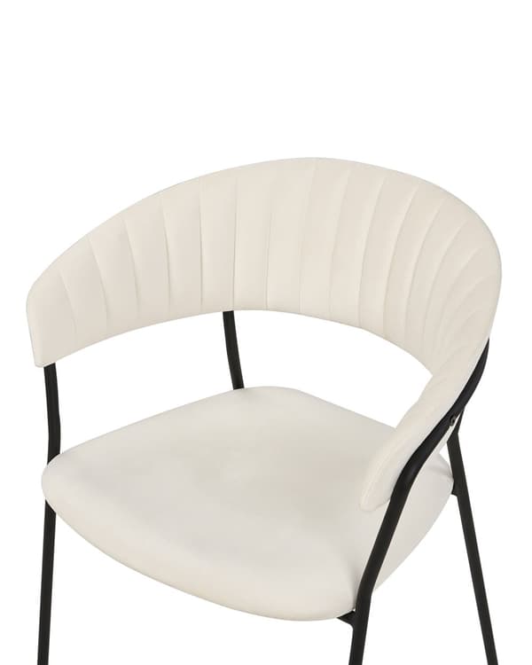 Uppsättning med 2 matstolar Klädsel i krämfärgad sammet Svarta metallben med armstöd Böjt ryggstöd Modern och samtida design