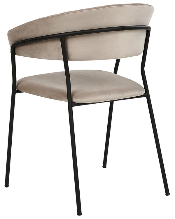 Uppsättning med 2 matstolar Taupe sammet tygklädsel Svarta metallben med armstöd Böjt ryggstöd Modern modern design