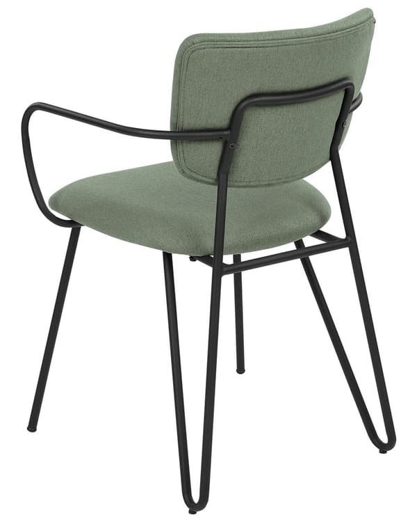 Uppsättning med 2 matstolar Mörkgrön polyester med strukturell tygklädsel Svarta metallben Armlöst böjt ryggstöd Modern modern design