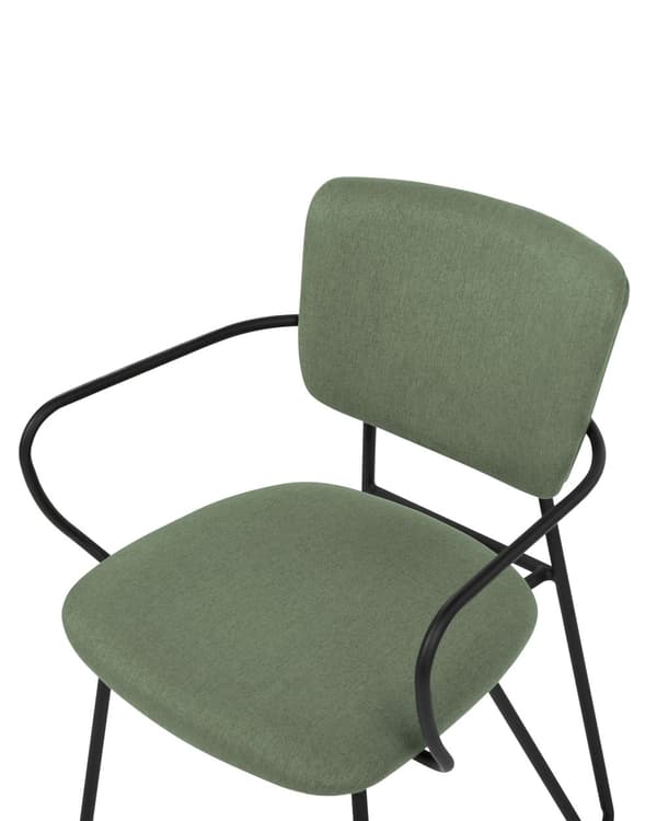 Uppsättning med 2 matstolar Mörkgrön polyester med strukturell tygklädsel Svarta metallben Armlöst böjt ryggstöd Modern modern design