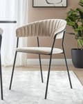 Miniatyrbillede 2 af 10: Sæt med 2 spisebordsstole Taupe fløjlsstofbetræk Sorte metalben med armlæn Buet ryglæn Moderne design